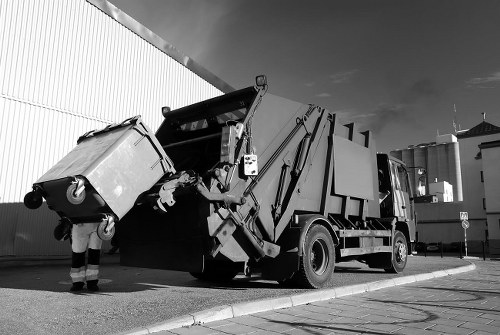 Waste clearance trucks in East London